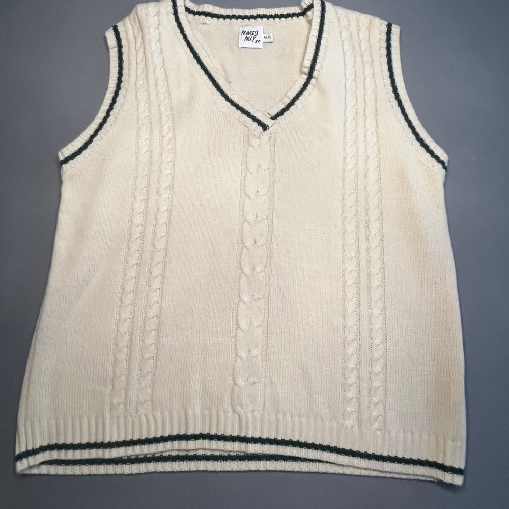 Princess Polly Cream Sweater Vest with Green Stripe, Size M/L